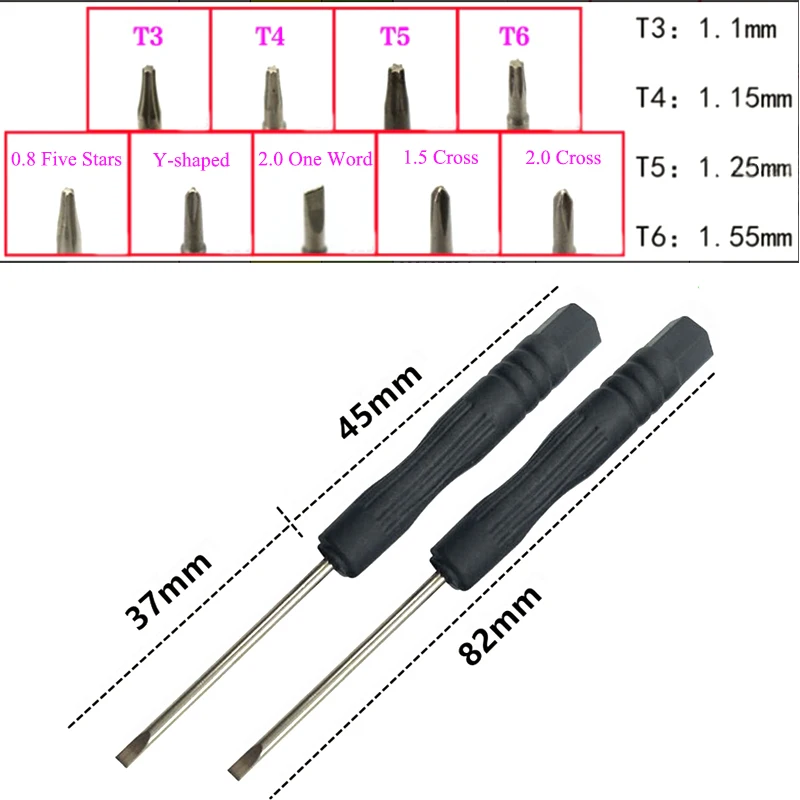 Cltgxdd 10 pz Mini Cacciavite Nero 2.0+,2.0-,1.5+,2.0Y,T3,T4,T5,T6,0.8 Torx, Cacciavite Casa Strumenti di Riparazione A Mano FAI DA TE