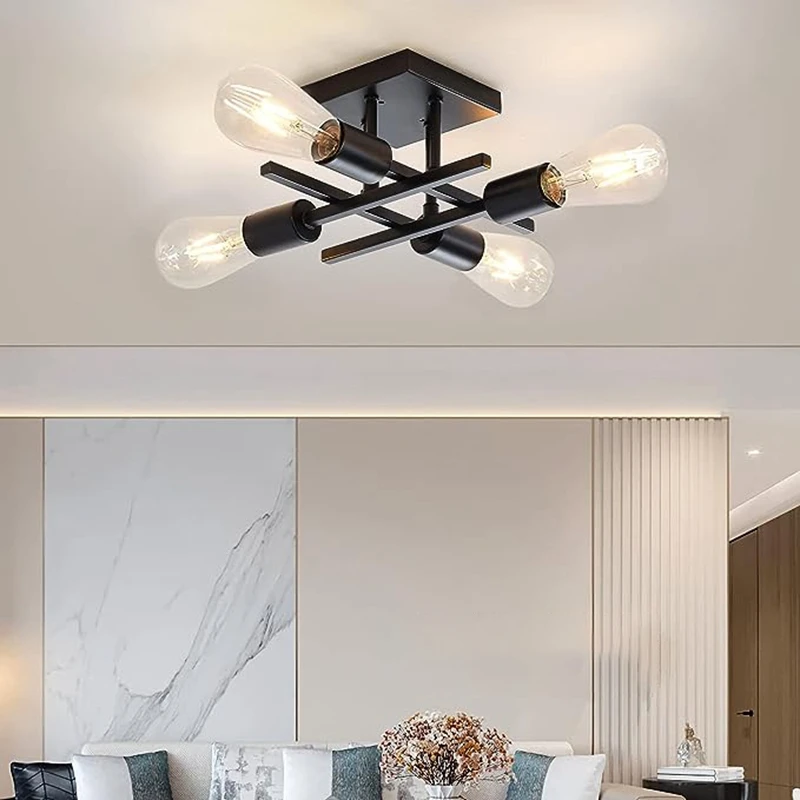 

Industrial Style American Ceiling Lamp Corridor Aisle Living Room Chandelier Semi-Recessed Ceiling Lamp (Without Lamp)