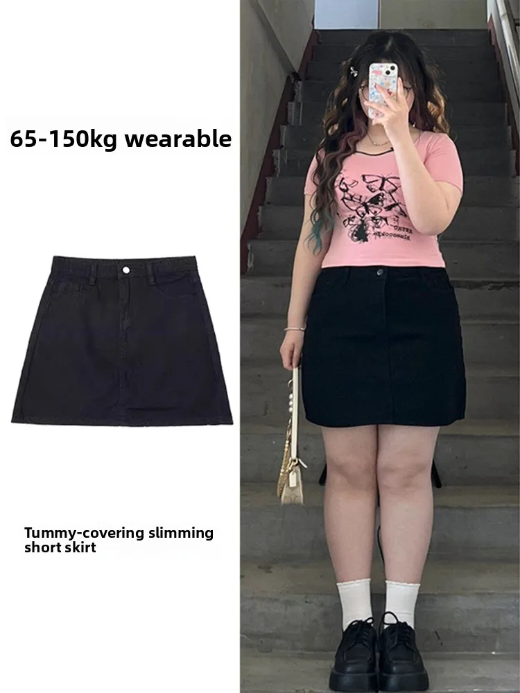 

plus Size Women's High Waist Bla Denim Skirt Summer New Sle Bodycon Skirt A-Line f Body Skirt for And Pear ...