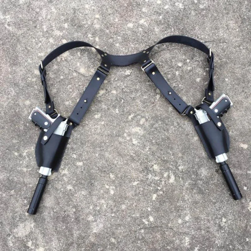 Funda de hombro para pistola doble Steampunk, soporte de pistola de cuero, agente Hitman 47, arnés de Cosplay, accesorio de vaquero pirata renacentista