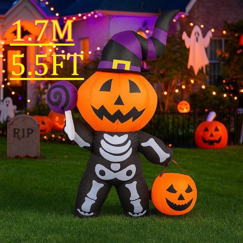 Juguetes inflables de 5,5 pies, calabaza gigante, fantasma, decoración de Halloween, jardín al aire libre, casas, decoración brillante, modelo inflado de terror