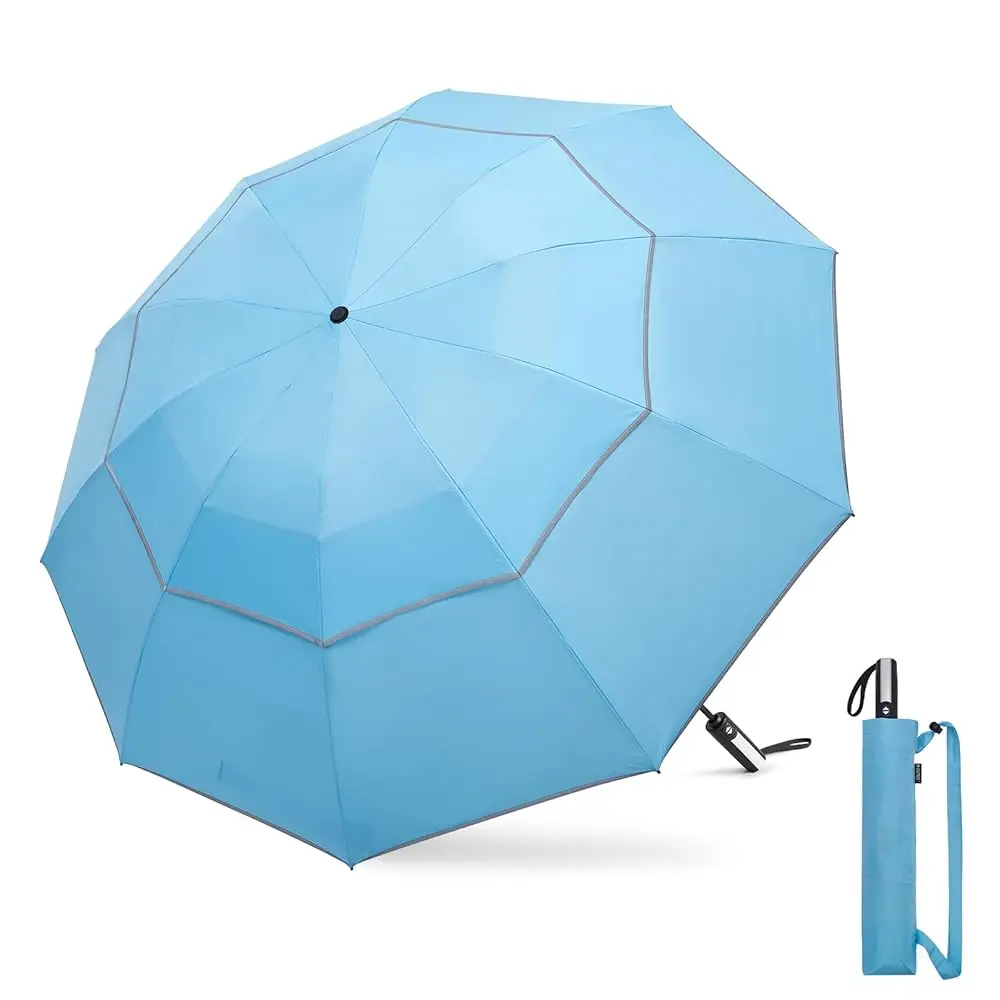 

54/62 Inch Windproof Inverted Umbrella with Reflective Stripe Large Compact Reverse Golf Umbrella for Rain 10 Ribs Double