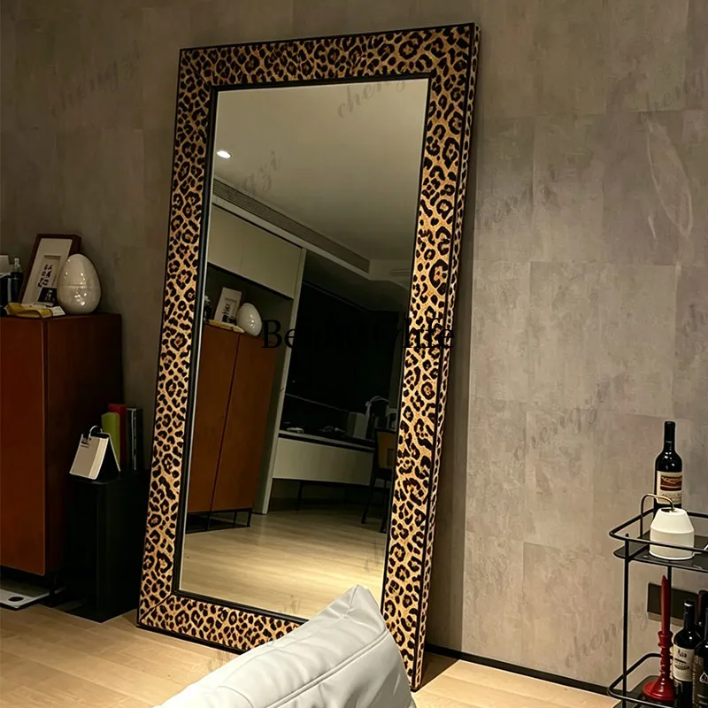 Design polka dot full-length mirror household bedroom full-length mirror square leopard print floor-to-ceiling mirror