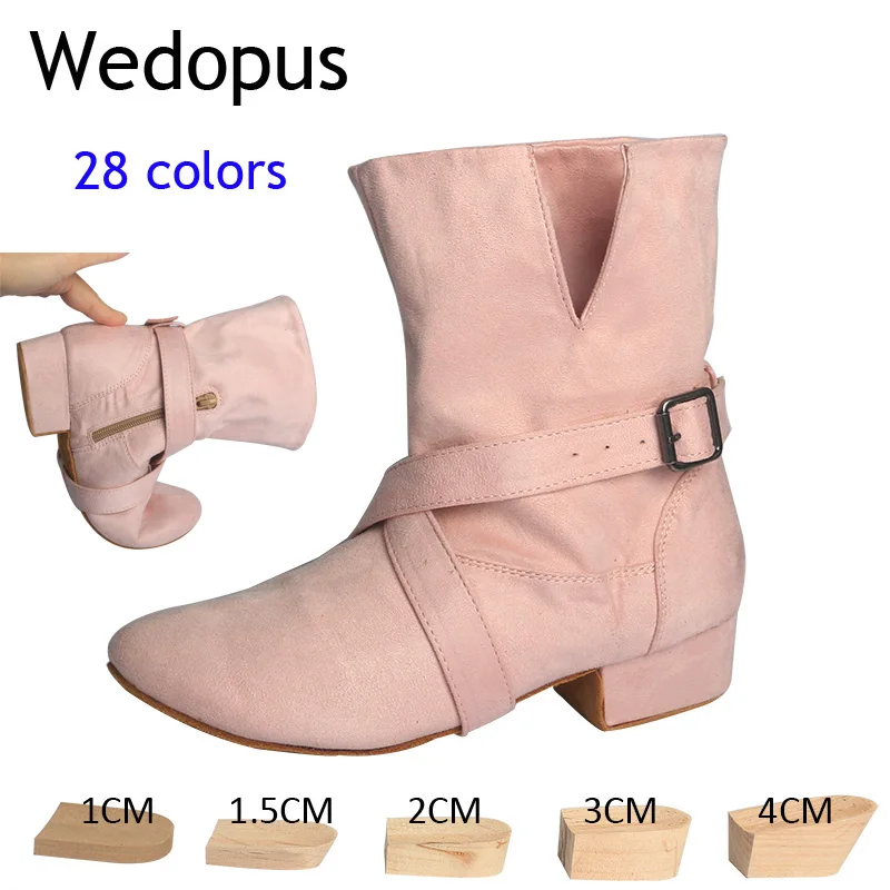 Wedopus Suede Sole Boot Step Women Dancing Boots Short Line Dance Boots with Zipper Pink Swayd Cowboy Boots Women Ankle