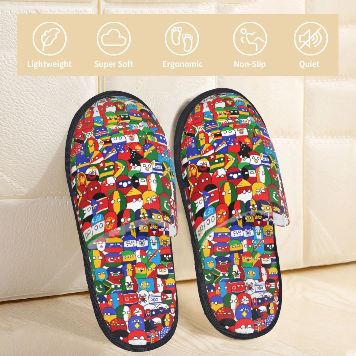 Winter Home Cotton Slippers Countryball Cartoon Merch Household Fur Slippers Slides Indoor Countries Earth Cozy Non Slip Slides