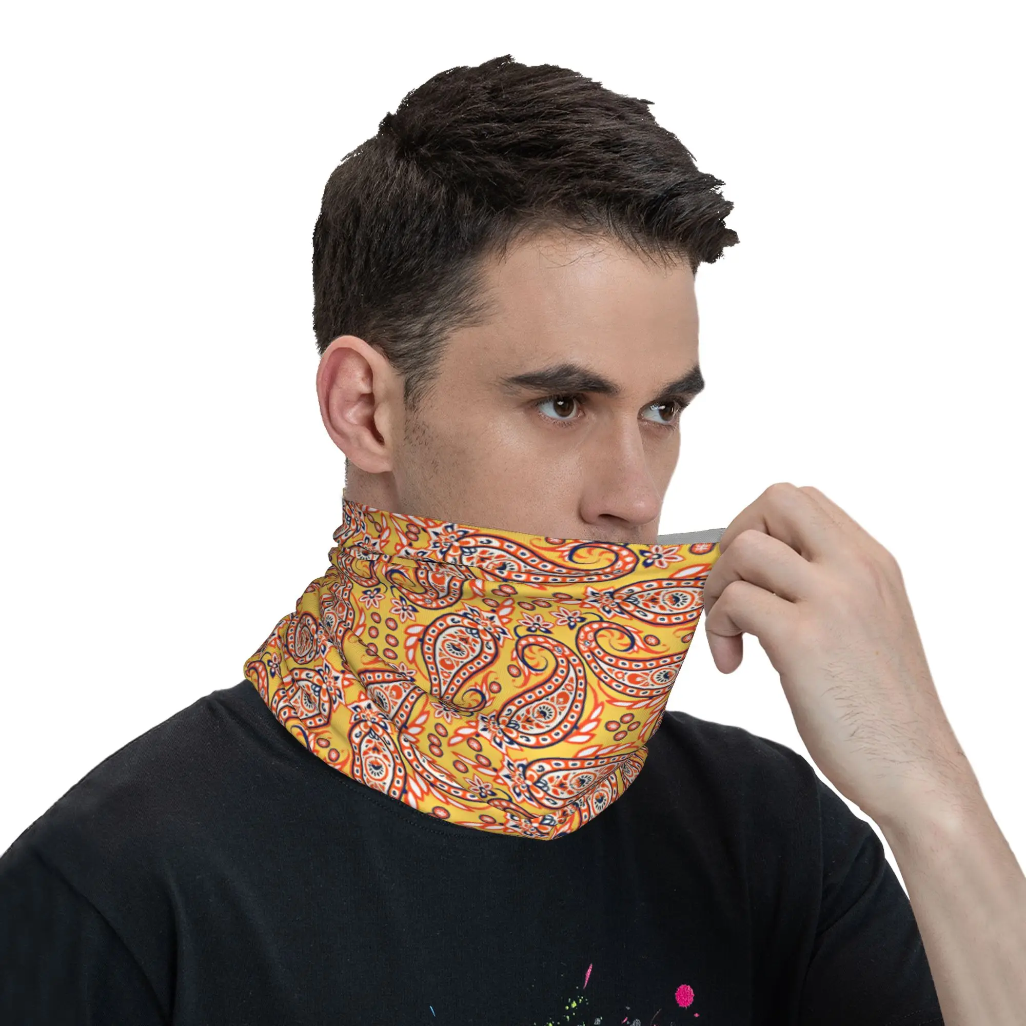 Outdoor Sports Balaclava Yellow Orange Classic Paisley Cycling Mask Soft Warm  Tactical Mask Funny Protection Neck Gaiter view 3