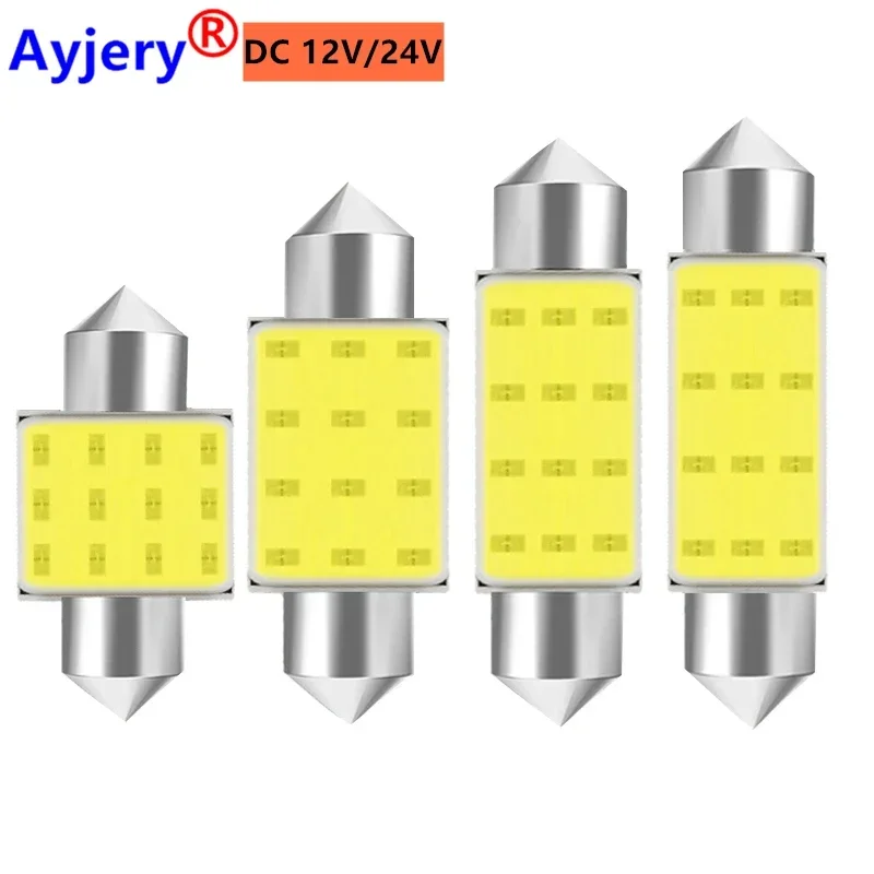 

10Pcs 31/36/39/41MM COB 12 SMD C5W Car Auto Festoon Dome Interior LED Lights License Plate Lamp Map Roof Reading Bulb DC 12V