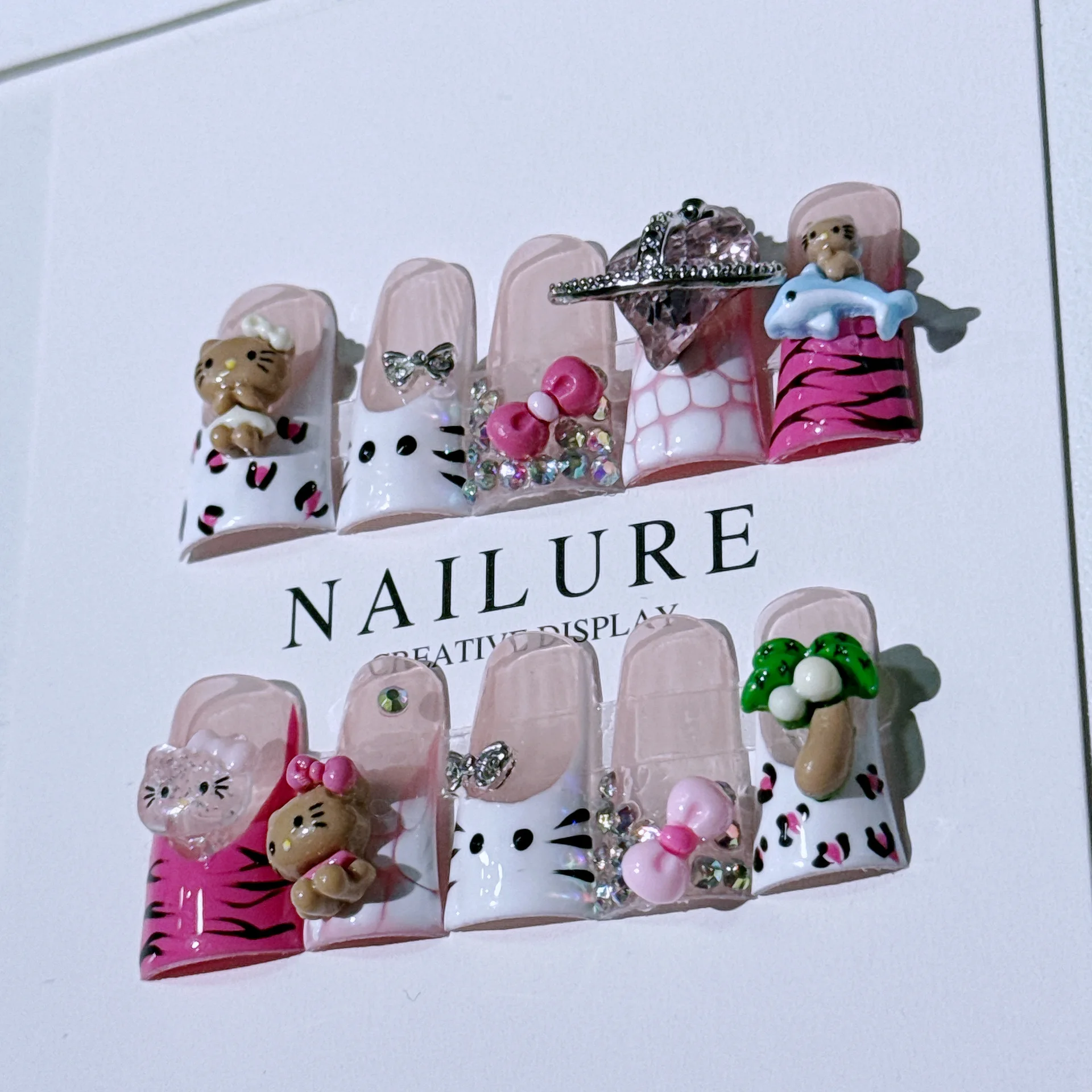 Hello Kitty-Presse à Ongles Faite à la Main pour Fille, Bec de Canard, Chat, Sappels Moyens, Sont Pehonneur à la Main, ix, Événement, Cadeau, 03