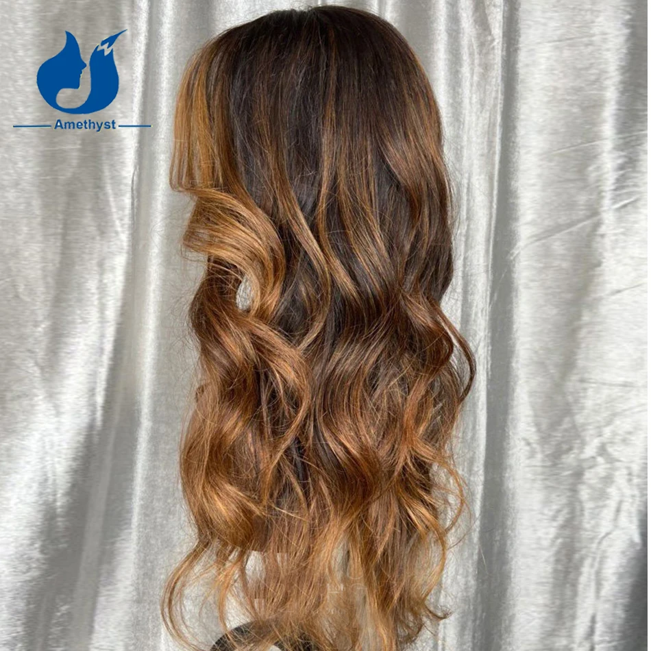 Ametista bionda evidenziare onda sciolta 5.5 x4. 5 PU Base di seta chiusura parrucche Pre pizzicate capelli del bambino per le donne capelli umani brasiliani ondulati