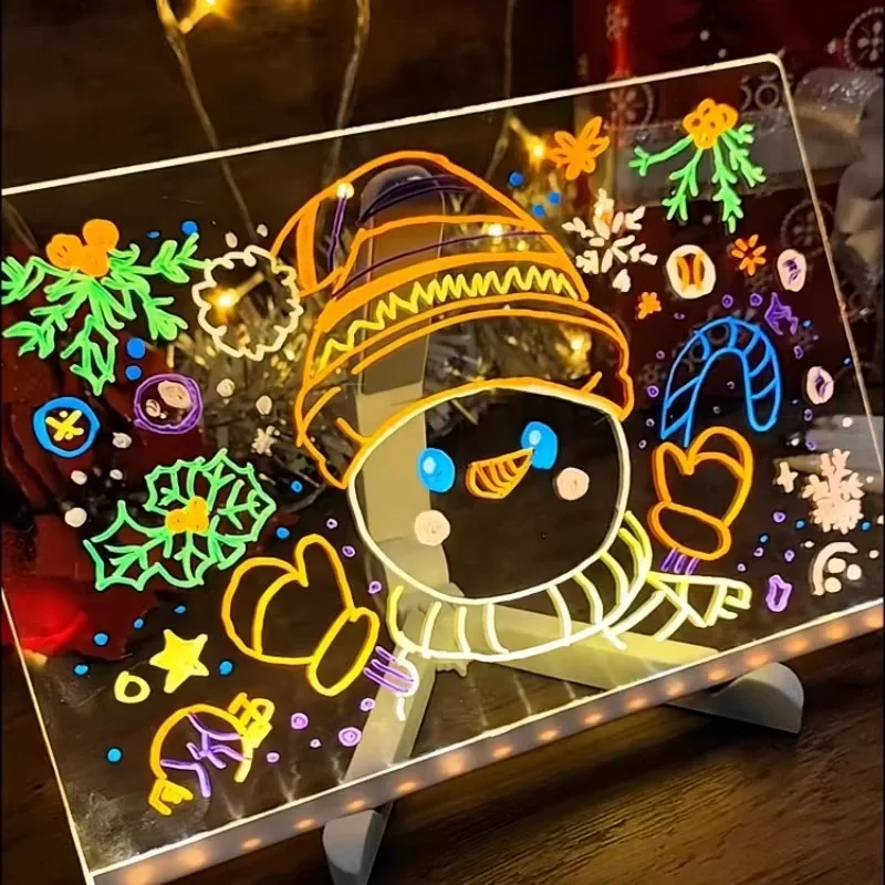 New LED Night Light up Acrylic Message Board Erasable USB Children's Drawing Board DIY for Birthday Gifts Bar Advertising Boards