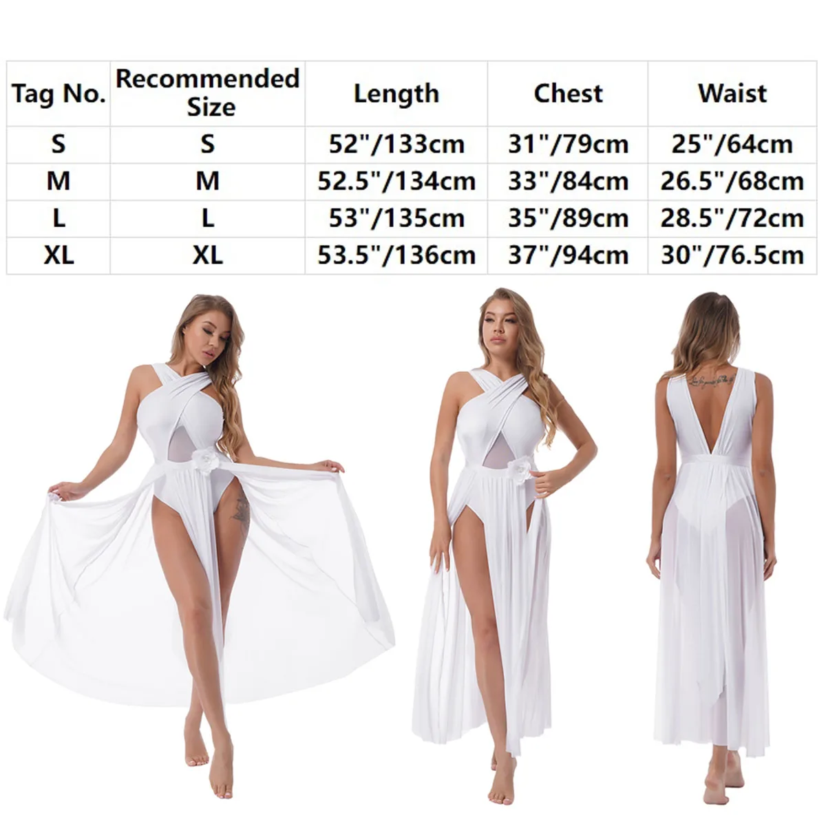 Womens Lyrical Dance Dress Sleeveless Splice Modern Contemporary Dance Costume Gymnastics Leotards Mesh Chiffon Ballet Dress