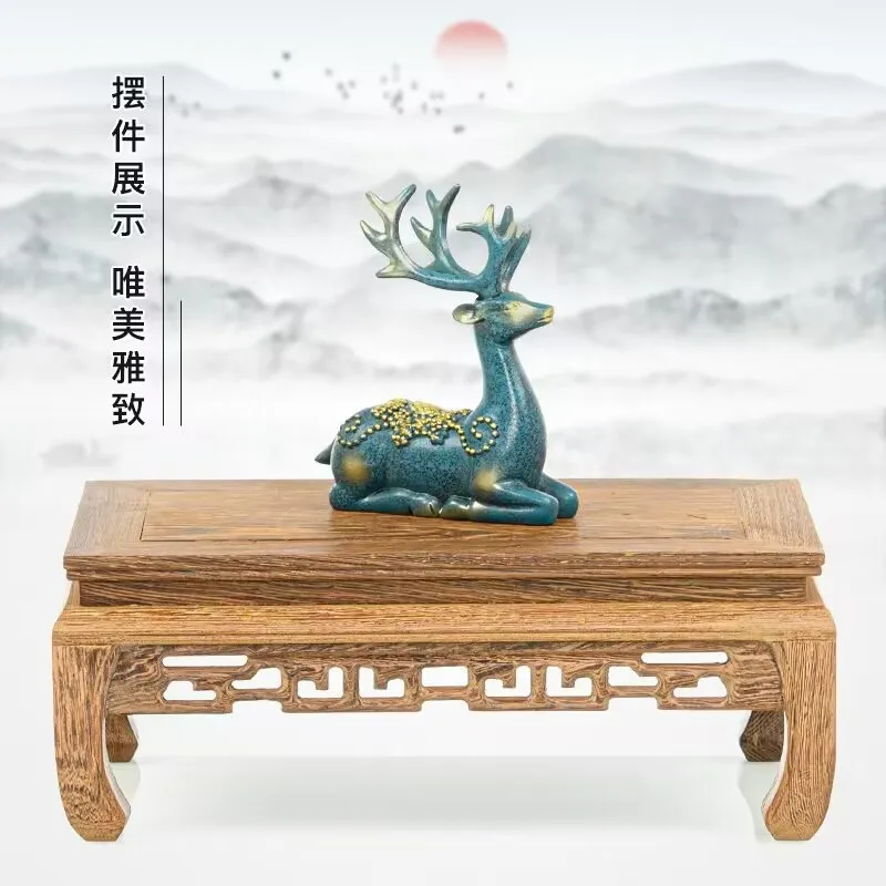 Retro Carved Table Handicrafts Solid Wood Standing Flower Shelves Redwood Decoration Base For Teapot Tray Pad Tea Set Frame Pot