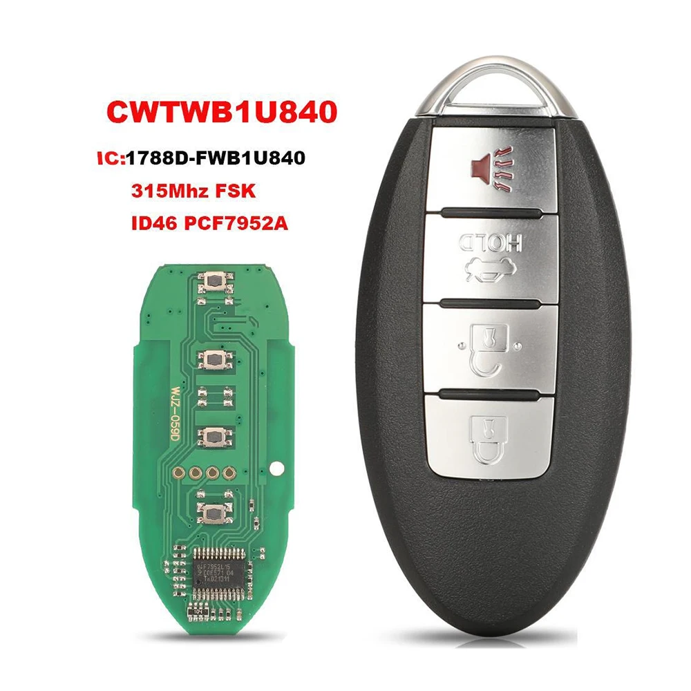 

jingyuqin New Remote CWTWB1U840 IC:1788D-FWB1U840 Smart Car Key For Nissan Sentra Versa Leaf 315Mhz FSK ID46/PCF7952A 4B Keyless