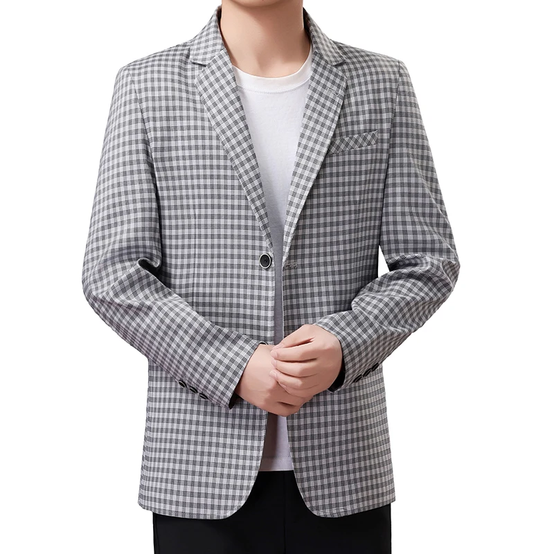 

Мужской модный деловой пиджак в корейском стиле для активного отдыха, путешествий, молодежных мероприятий, свадеб, универсальный, для джентльменов, в клетку, повседневный