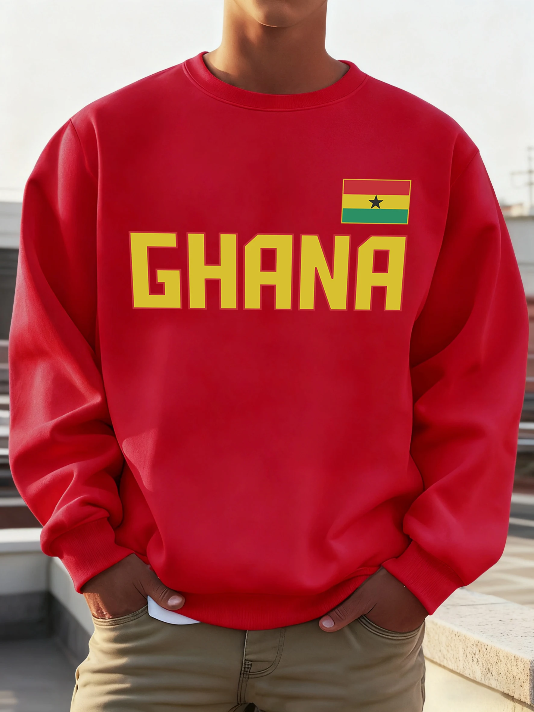 غانا العلم طباعة الرجال Qutumn الشتاء البلوز عادية فضفاض كم طويل كل مباراة الصوف البلوفرات الناعمة س الرقبة للجنسين خمر #3