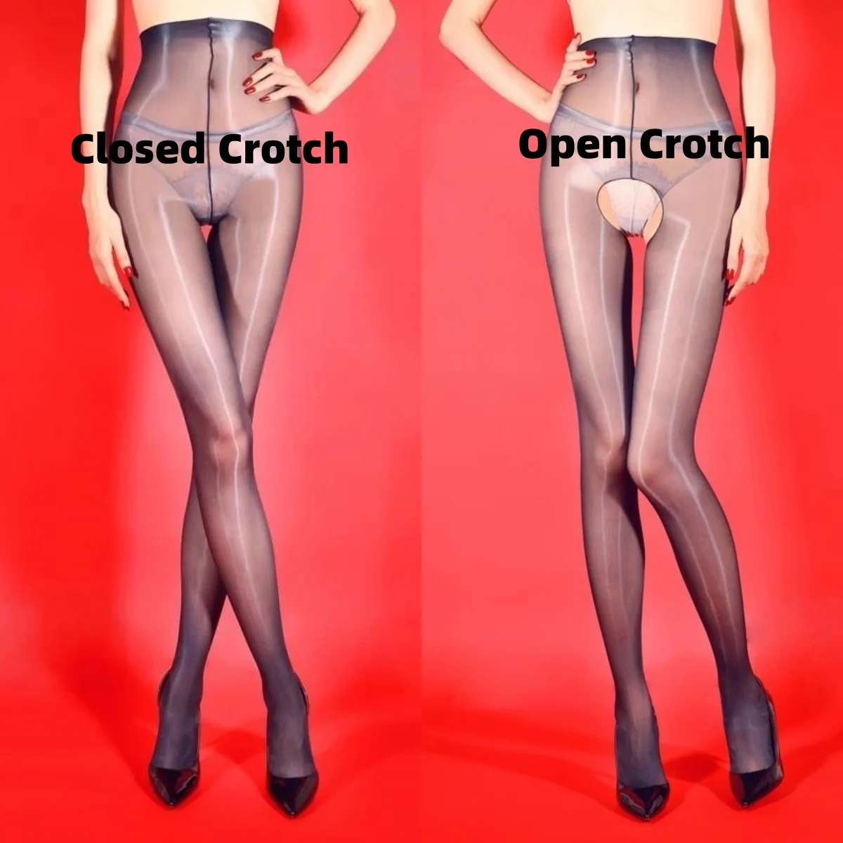 Double Colors Oil Glossy Charming Open Crotch Pantyhose Erotic Lingerie High Invisible Waist Sexy Underwear Stretchy Silk Tights