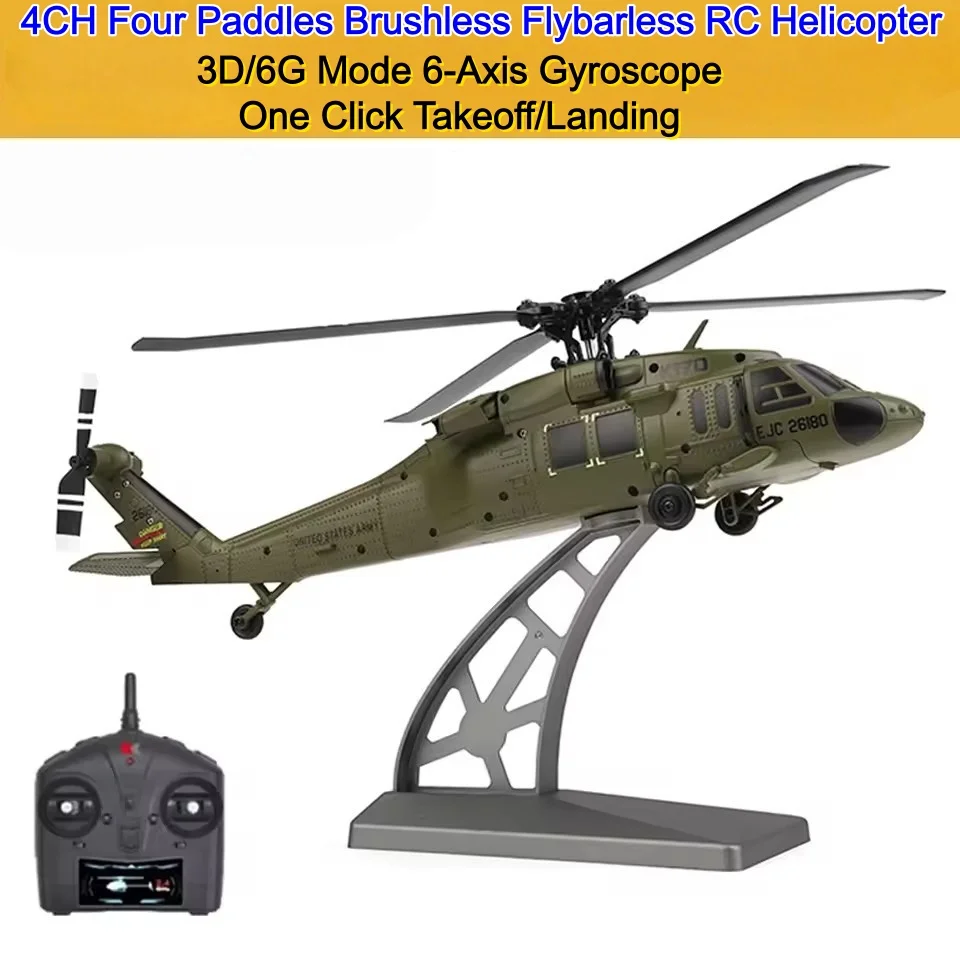 

Profesiional Flybarless 3D 6G Mode Stunt Brushless Remote Control Helicopter 4CH One Key Take Off LED Lighting RC Helicopter Toy