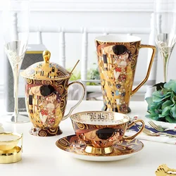 Klimt Kiss Porcelian Mugs Coffee Cups With Spoon Gustav klimt Bone china Wedding Birthday Gifts Office Drinkware Home Decoration