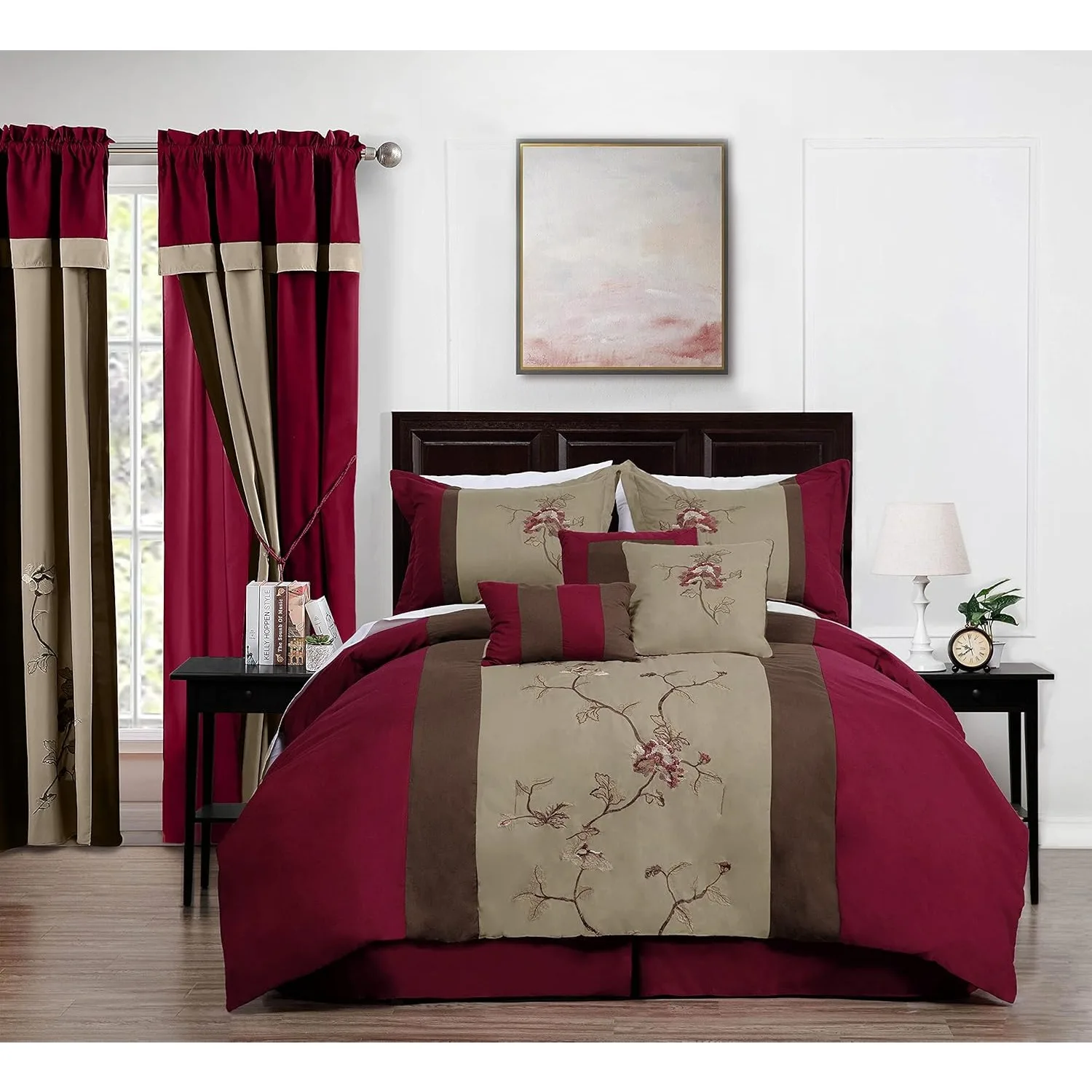 

Vienna 7-Piece Embroidered Floral Comforter Set (Queen, Burgundy Taupe Brown)