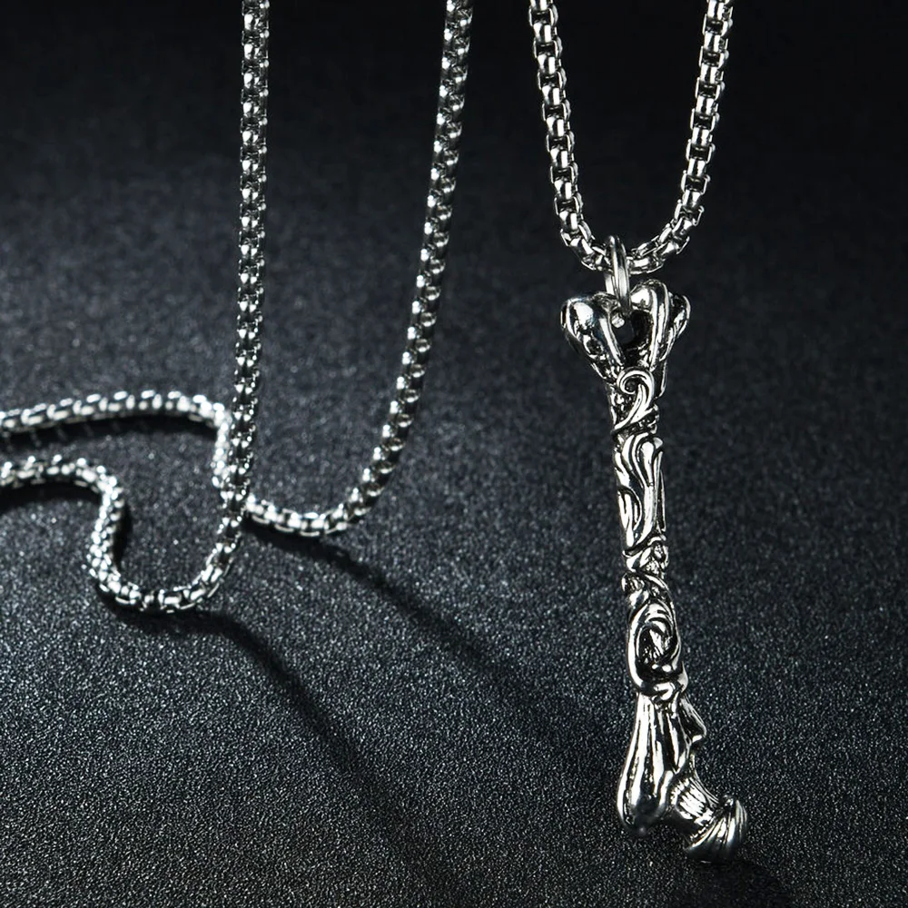 Bone Style Silver Color Long Men Necklaces Pendant Chain Punk for Boyfriend Male Stainless Steel Jewelry Trendy Gift Wholesale