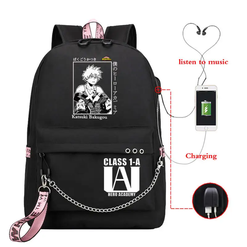 Zaino Anime My Hero Academia Deku Bakugou Boku No Hero Academia borse da scuola per ragazze zaino per Laptop femminile borsa da scuola USB