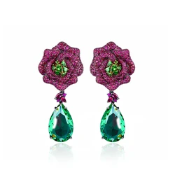 SENYU Luxury Flower Cubic Zirconia Drop Earrings Paved Water Drop CZ Wedding Jewelry for Women Gift Dubai Banquet Party Earring