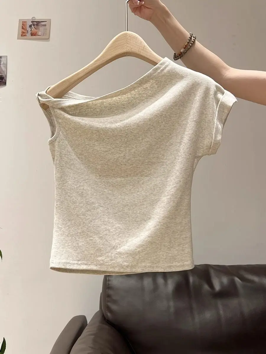 Retro American Hot Girl Stampa ort Sve T-shirt Design estivo da donna Slim Fit oulder Baring Top Coreano Sle Pendolarismo