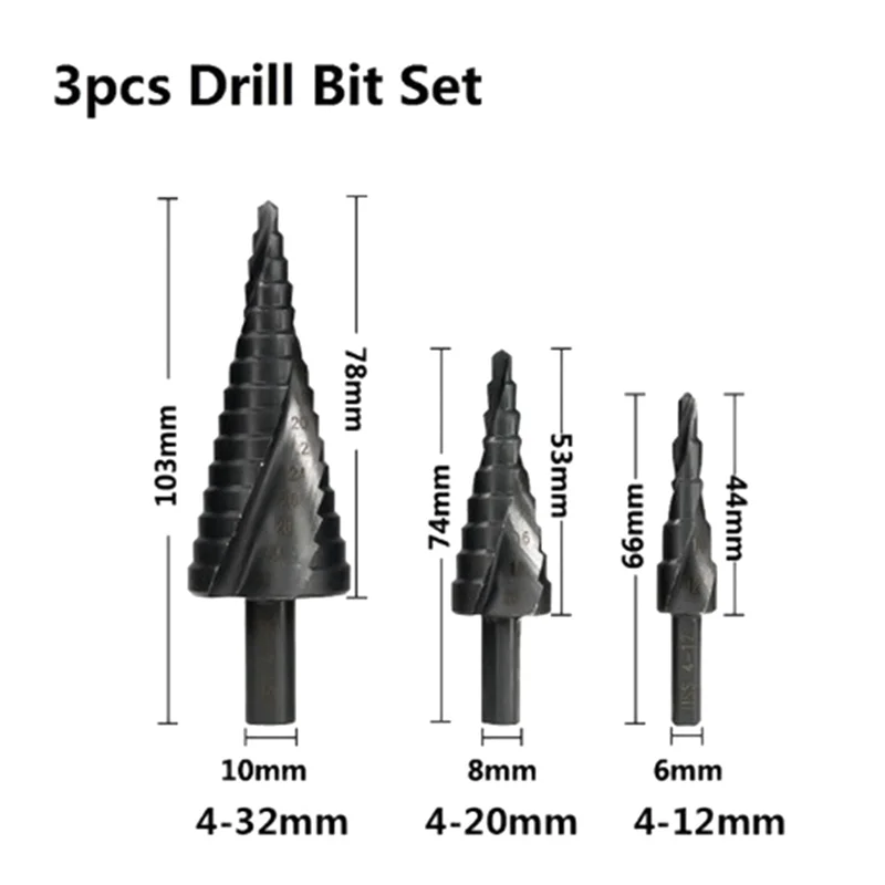 Broca passo 4-12/20-32mm nirtird revestido madeira metal ferramenta de perfuração cortador de buraco de metal passo cone broca