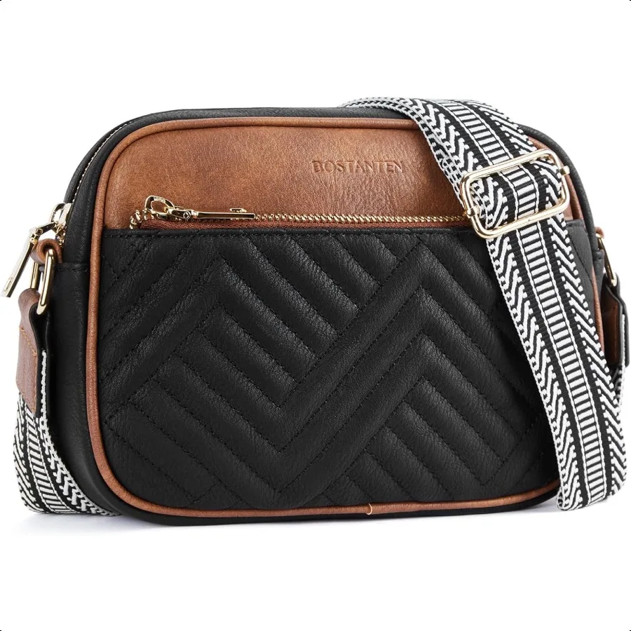 BOSTANTEN Bolsos cruzados acolchados para mujer Bolsos de cuero vegano Bolsos de hombro pequeños con correa ancha