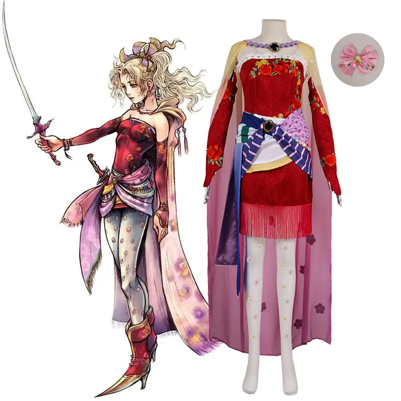 Terra Branford Cosplay Game FFVI Costume Women Fantasia Fancy Battle Dress with Cape Halloween Christmas Warrior Disguise Gown