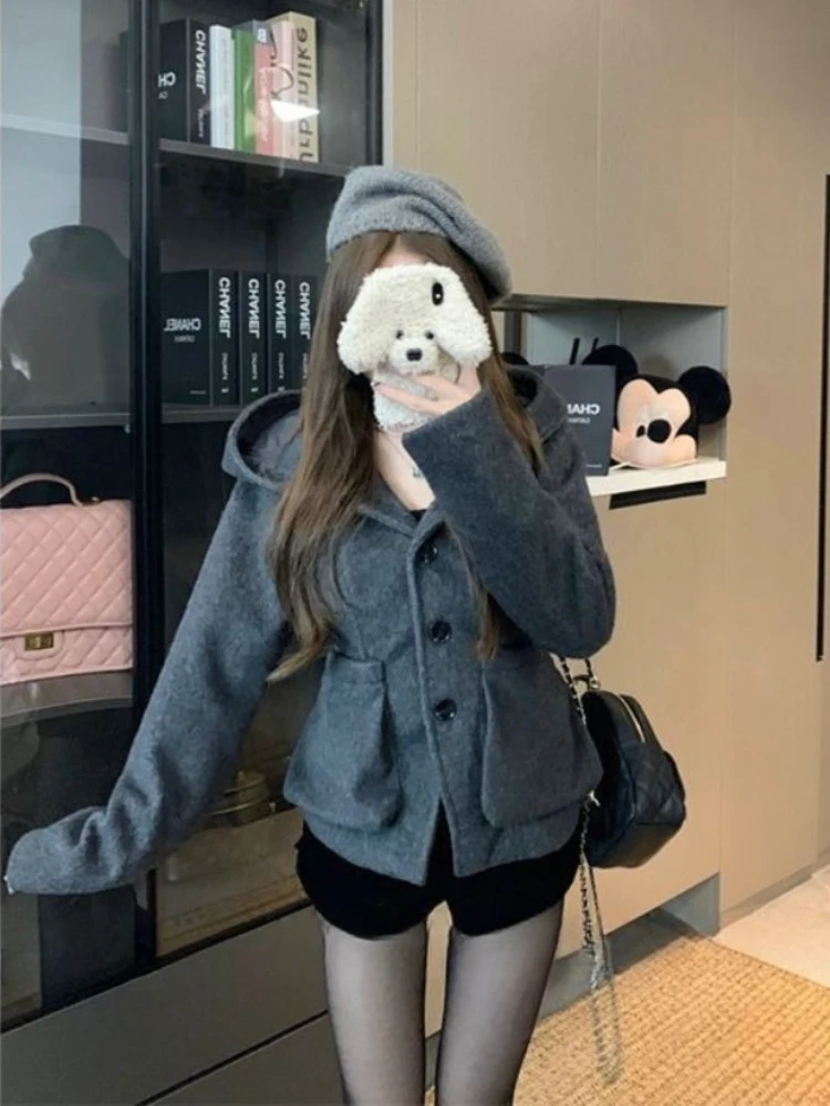 معطف كلاسيكي أنيق للسيدات موضة Y2k تصميم جيب هاراجوكو دافئ بقلنسوة ملابس خارجية على الموضة الكورية سترة أنيقة 2025 جديد #6