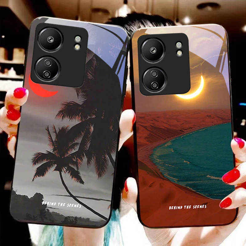 Fortress Besieged Month For Xiaomi Redmi 13C Note13 12 Pro Plus 5G Note 9 13T Pro POCO X6 F5 F6 Black tempered glass phone case