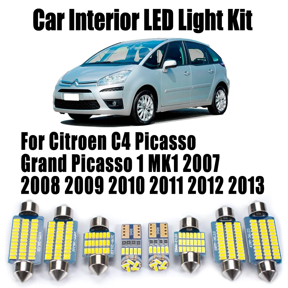 

14 шт. для Citroen C4 Picasso Grand Picasso 1 MK1 2007-2012 2013 светодиодный внутренний купол для чтения номерного знака, комплект автомобильных ламп