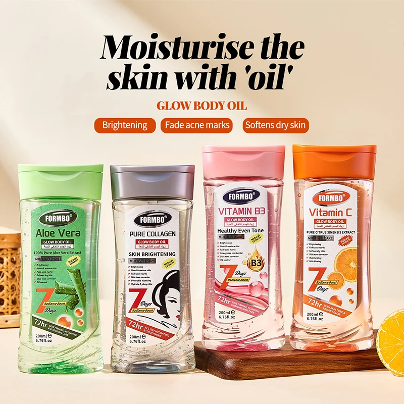 Kojisäure Vitamin C Körpermassageöl 200ml, Kollagen Aloe Vera Tief Hydratisierendes Feuchtigkeitsspendendes Körperöl für Glatte Strahlende Haut