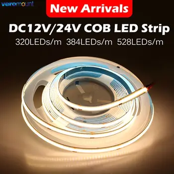5 M 12V 24V DC FOB COB LED Strip ยืดหยุ่น 3 มม.5 มม.8 มม.10 มม.ความกว้าง PCB High Bright LED เทปบาร์ 320 384 480 528 LEDs/M IP20