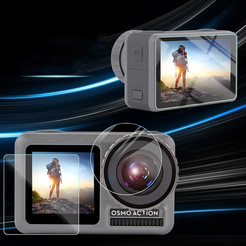 6 ชิ้นหน้าจอ HD ฟิล์มกระจกนิรภัยเลนส์ป้องกันการระเบิดฟิล์มชุดสําหรับ DJI Osmo Action 3 กีฬากล้องอุปกรณ์เสริม