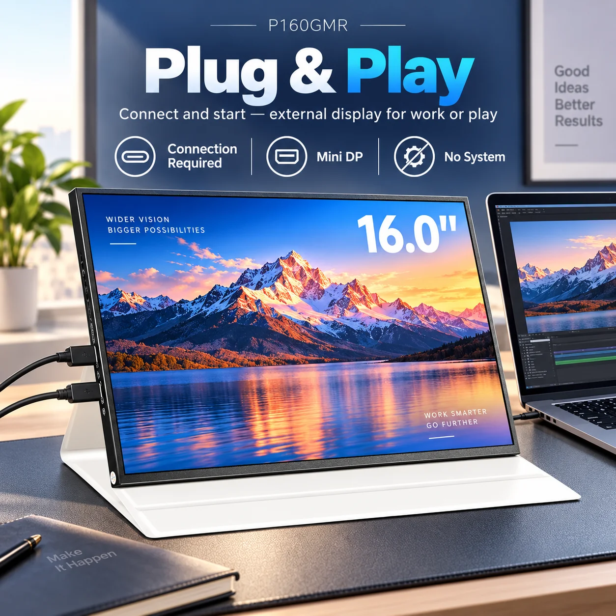 LESOWN 16 Inch 4K Touch Monitor 120Hz Portable Display 3840x2400 LCD Screen 100% sRGB Laptop Second Screen HDTV VESA