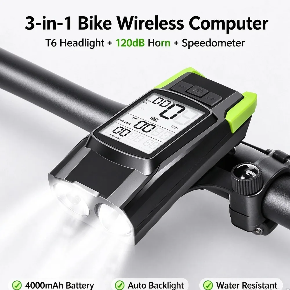 Bike Headlight Speedometer Horn 3 in 1 Multifunctional Rechargeable Bicycle Front Lamp Cycling Computer MTB Bike Accessories