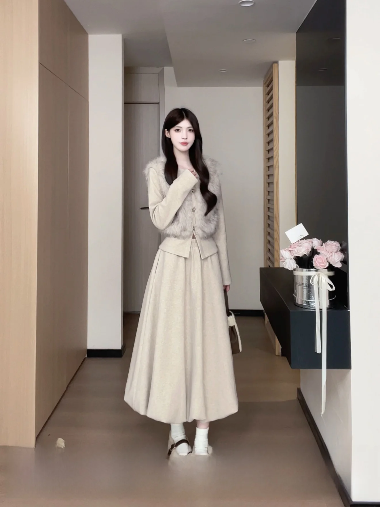 

Осенне-зимний женский вязаный кардиган и длинная юбка: комплект-обманка из двух предметов, корейский повседневный стиль, стройнящий силуэт