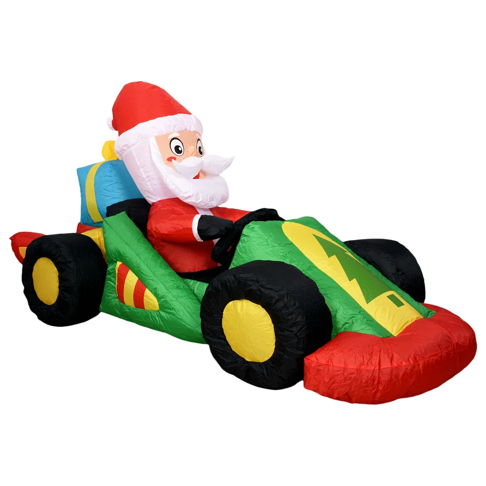 Kerst opblaasbare kerstman drive formule auto met LED-verlichting opblazen buitendecoratie voor vakantiefeest tuindecoratie