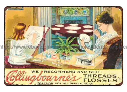 Collingbourne's Thread flosses metal tin sign plaque bedroom wall art sign