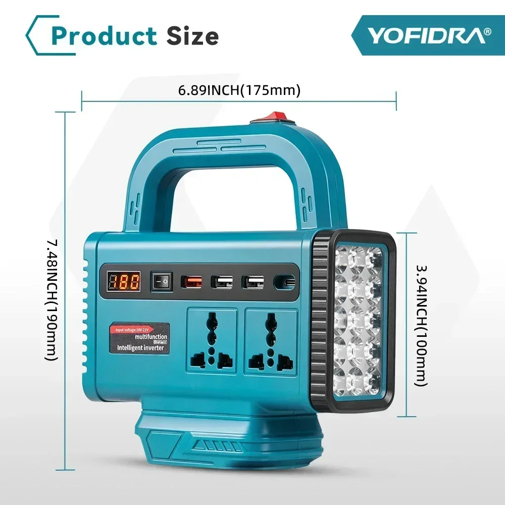 YOFIDRA Tragbarer Wechselrichter 110V/220V Tragbarer Generator für Outdoor-Camping Notstromversorgung für Makita 21V Akku – Detail 12