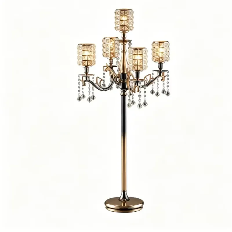 Metal Crystal 5 Arms Handmade Eco-Friendly Candelabra Birthday Table Centerpiece Candle Holders for Home Decoration