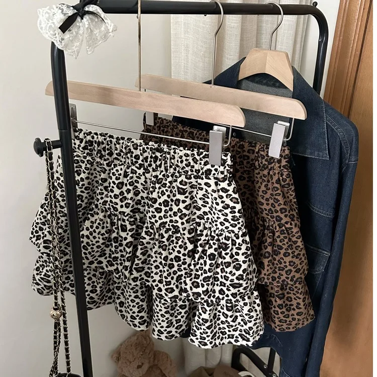

High Waist Elastic Women's Skirt Early Autumn New Sle Korean Chic Vintage Leopard Print Double Layer Versatile A-Line Cake ...