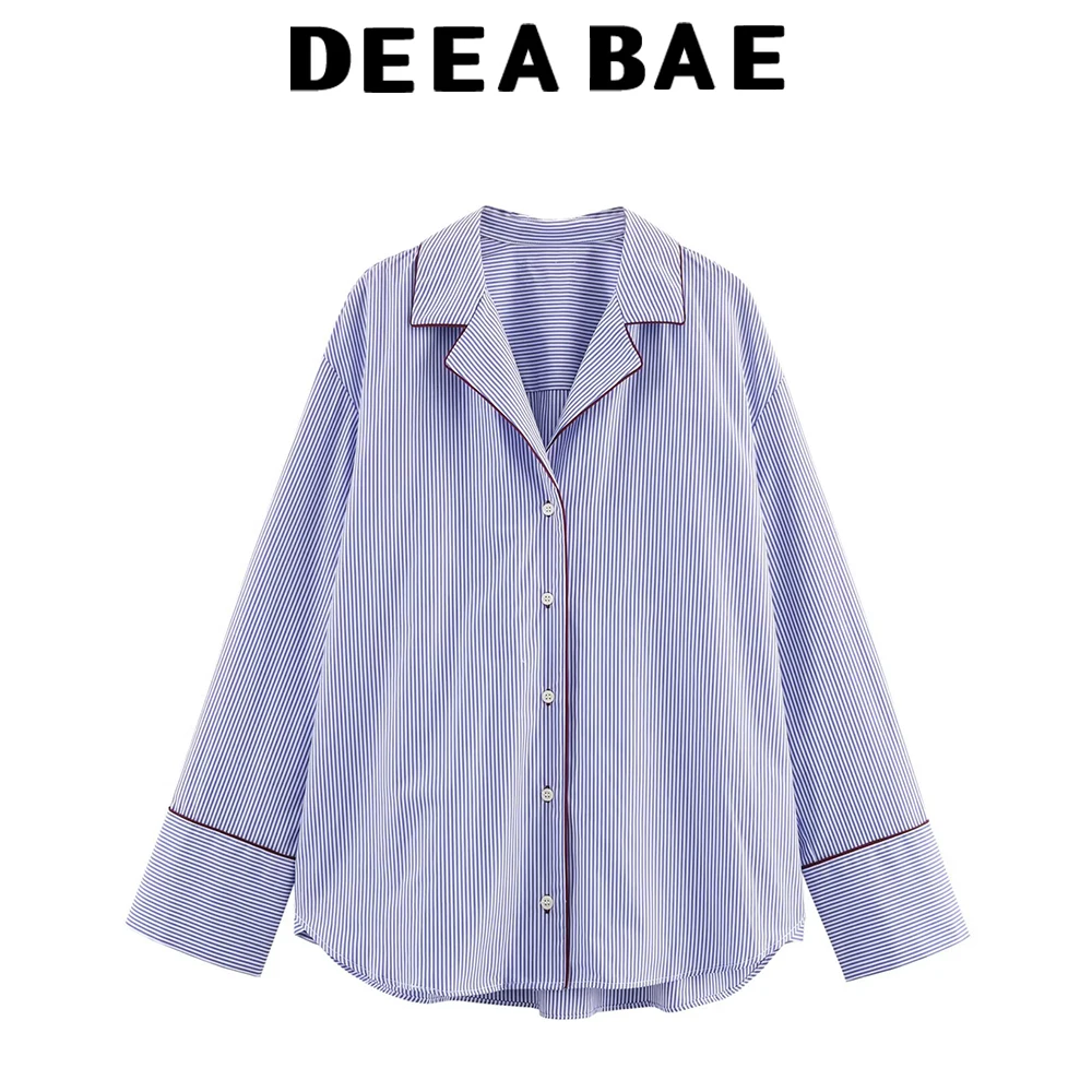

DEEABAE 2025, осенний новый продукт, женская повседневная рубашка с универсальным воротником и длинными рукавами, контрастная окантовка
