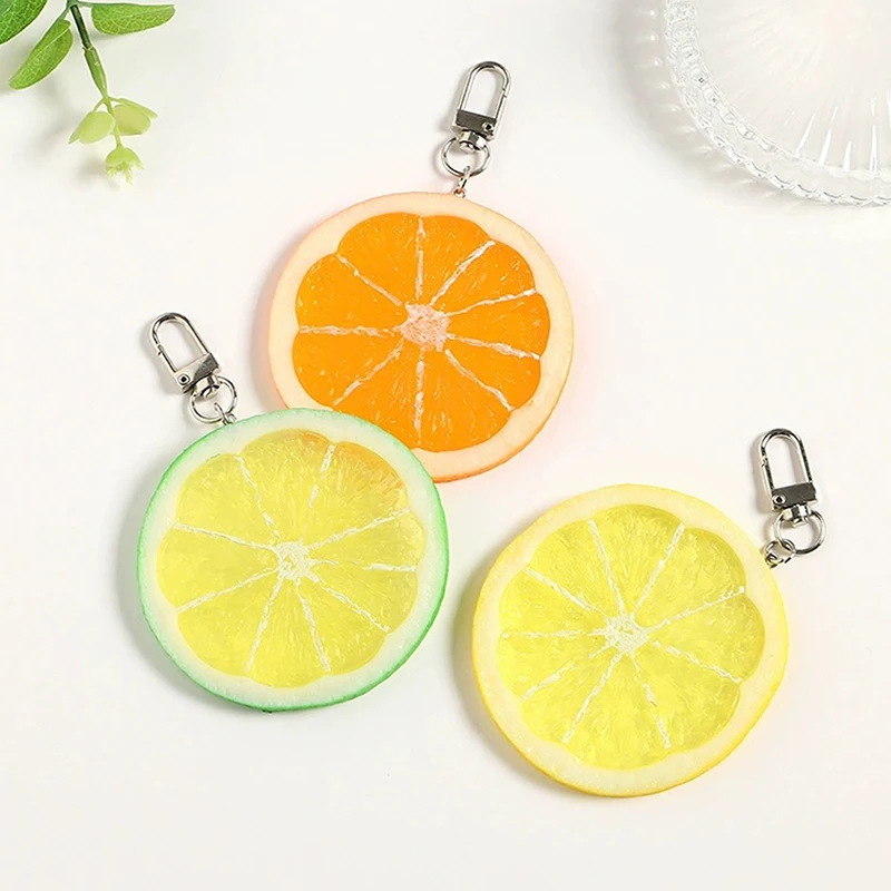 PVC Simulation Fruit Key Chain Lemon Slice Food Model Funny Shooting Prop Car Key Chain Bag Hanging Jewelry Gift