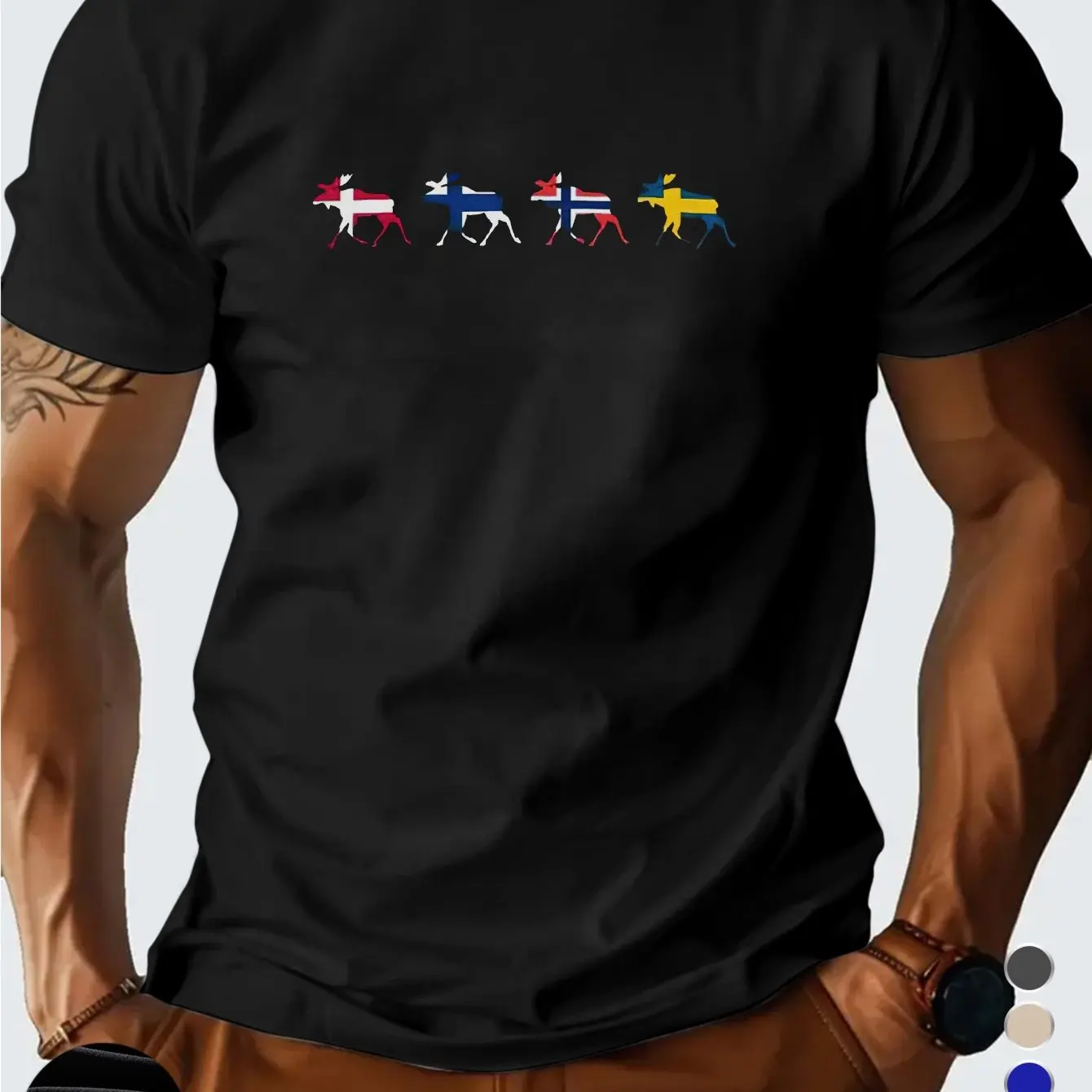 Scandinavia Includes Denmark Finland Norway And Sweden Men Short-Sleeved T-Shirts with Prints Featuring Elk And Moose