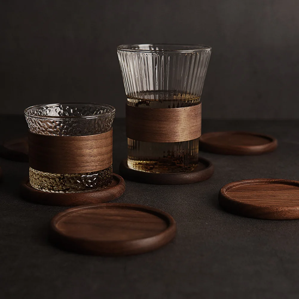 Tea Coffee Cup Pad Placemats Decor Solid Walnut Coaster Round Durable Heat Resistant Tea Coffee Cup Pad Placemats