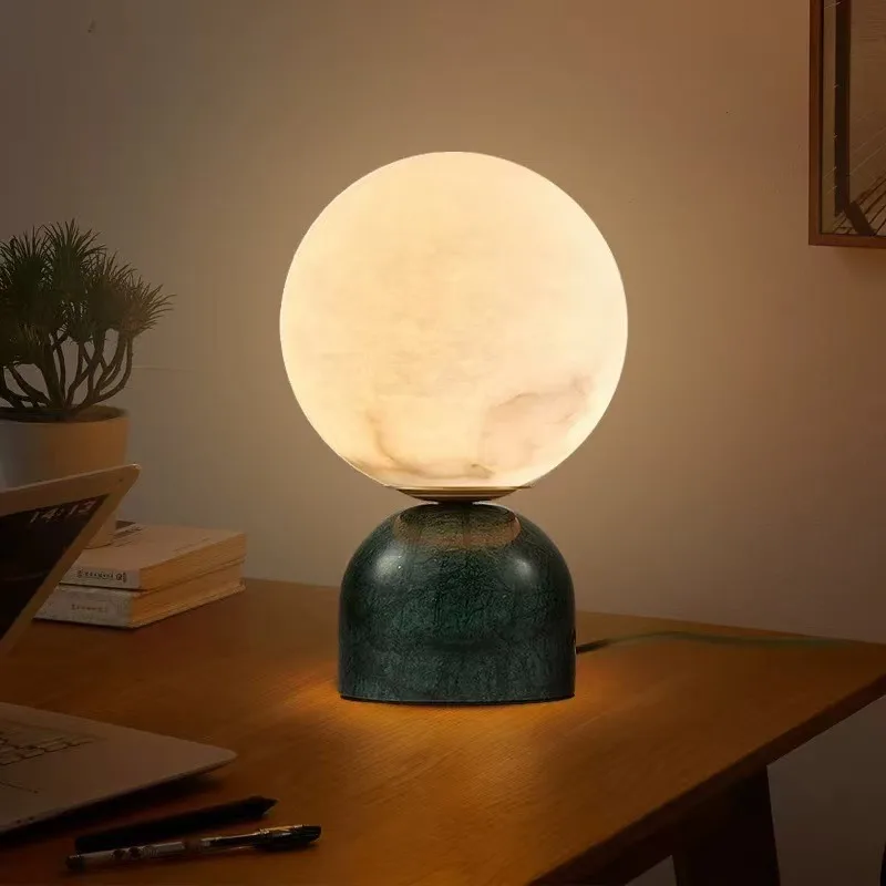 Natural marble table lamp Bedroom bedside high-end feeling Dali wababi sandy wind design atmosphere table lamp