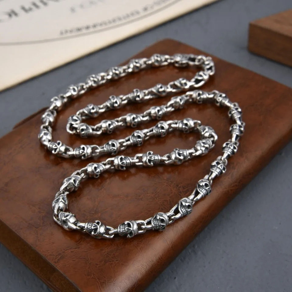 

Gothic Skull Sterling Silver Necklace Men's Thick Bracelet Chain decoration fashion single chain vintage Thai silver 925 silver